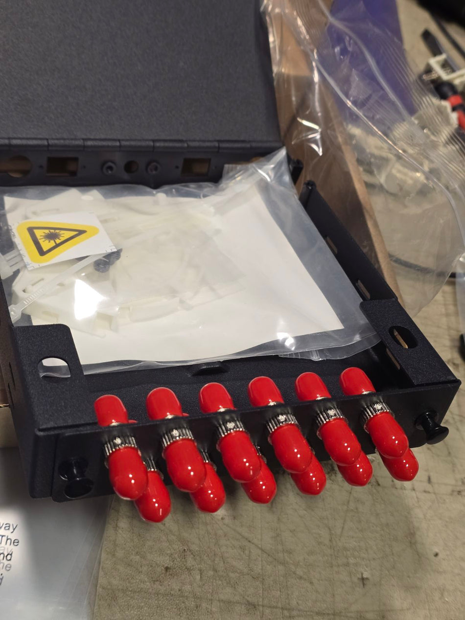 Ultra Spec Cables Wall Mount Fiber Enclosure with Spool and Loaded 12 Port ST-UPC OM1/OM2 Multimode LGX Panel