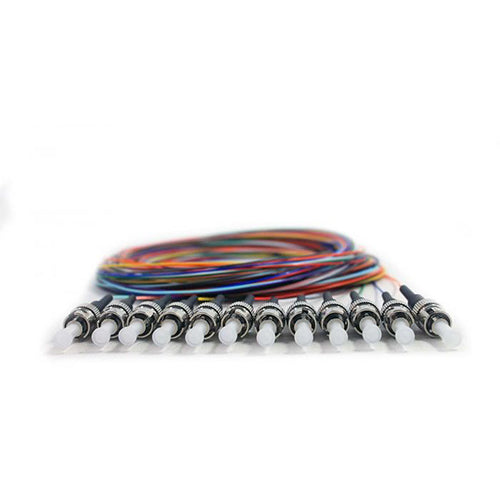 RiteAV 12 Strand Fiber Pigtail, OM2 - 50/125, Multmode Black Boot ST/PC connectors, 3 meter