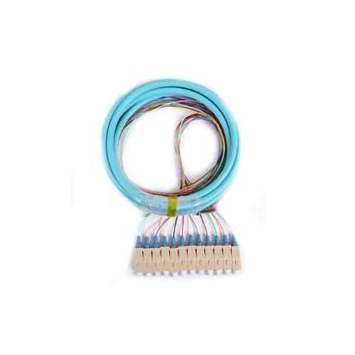 RiteAV 12 Strand Fiber Pigtail, 50/125 Multmode(Aqua Boot), OM3, SC/PC connectors, 3 meter