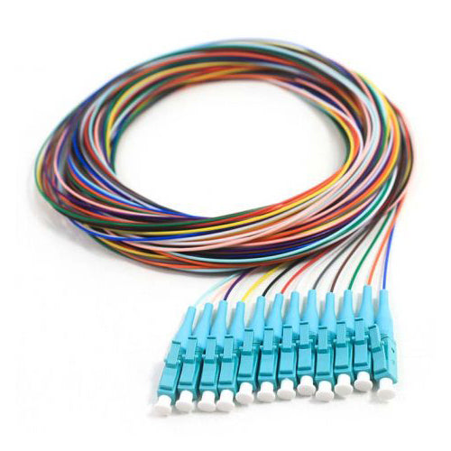 RiteAV 12 Strand Fiber Pigtail, 50/125 Multimode(Aqua Boot) OM4, LC/PC Connectors, 3 meter