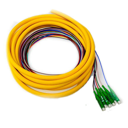 RiteAV 6 Strand Fiber Distribution Pigtail, 9/125 Singlemode (Green Boot) LC/APC 3 meters