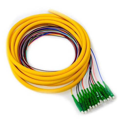 RiteAV 12 Strand fiber distribution pigtail, 9/125 Singlemode(Green Boot), LC/APC 3 meters