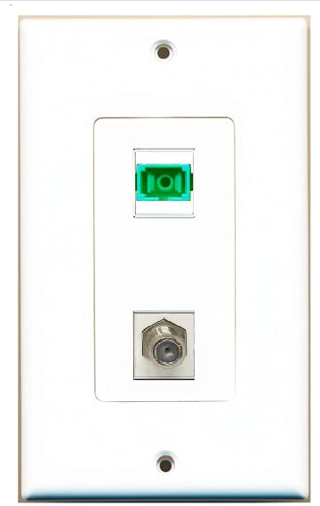 RiteAV - 1 Port SC-APC Fiber Multimode Simplex 1 Port Coax Cable TV- F-Type Decorative White Wall Plate - Bracket Included