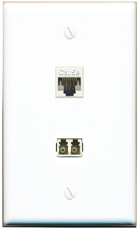 RiteAV CAT5E LC Multimode Fiber Duplex Wall Plate Flat/Solid [White]