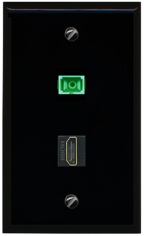 RiteAV 1 Port Fiber Optic Jack SC Simplex APC + HDMI Wall Plate-Flat Black/Black