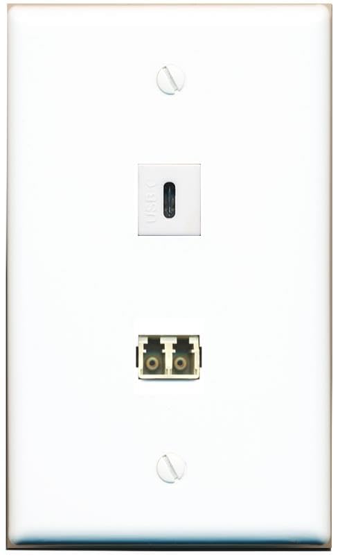 RiteAV LC Multimode Fiber Duplex USBC Wall Plate Flat/Solid [White]