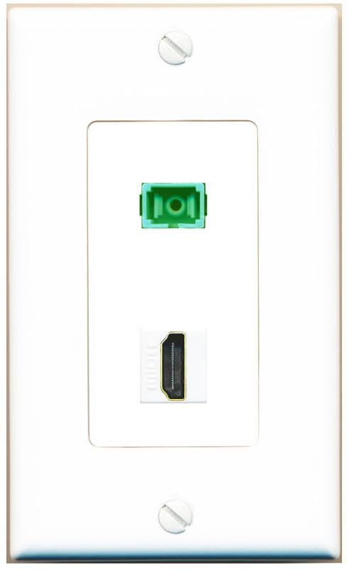 RiteAV 1 Port Fiber Optic Jack SC Simplex APC + HDMI Wall Plate-1 Gang White