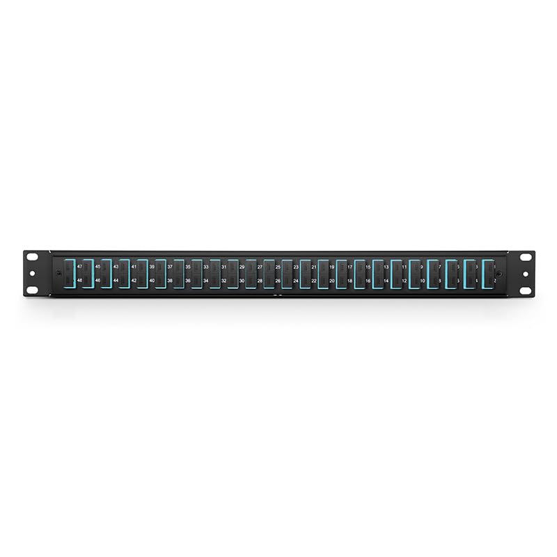 Ultra Spec Cables - 24 Port SC Duplex Fiber Patch Panel (Loaded 1u) 19" (24 Port SC Duplex, Aqua 10/40/100GB MM)