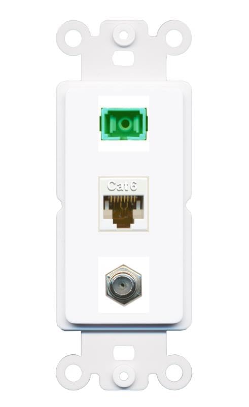 RiteAV 1 Port Fiber Optic Jack SC Simplex APC + Cat6 + Coax Wall Plate-Rocker White