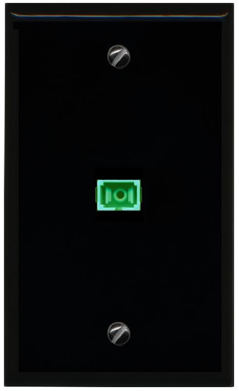 RiteAV 1 Port Fiber Optic Coupler Jack SC Simplex Singlemode APC Wall Plate-Flat Black/Black