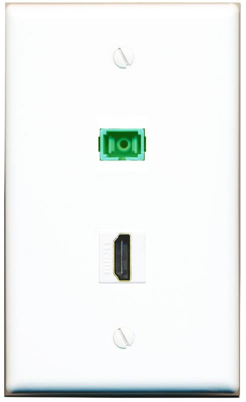 RiteAV 1 Port Fiber Optic Jack SC Simplex APC + HDMI Wall Plate-Flat White