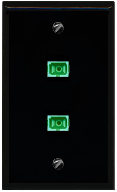RiteAV 2 Port Fiber Optic Coupler Jack SC Simplex Singlemode APC Wall Plate-Flat Black/Black