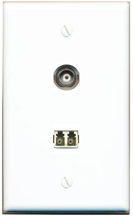 RiteAV BNC LC Multimode Fiber Duplex Wall Plate Flat/Solid [White]