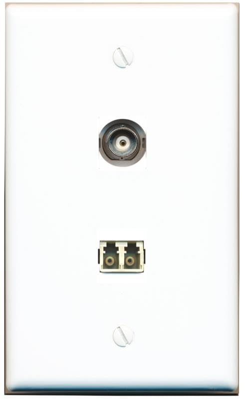 RiteAV BNC LC Multimode Fiber Duplex Wall Plate Flat/Solid [White]