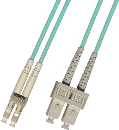 50 Meter - Multimode Duplex 10 Gigabit (10Gb) OM3 Fiber Optic Cable (50/125) - LC to SC - Aqua