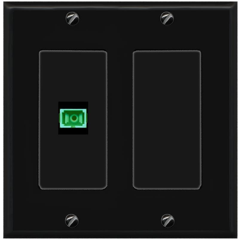 RiteAV 1 Port Fiber Optic Coupler Jack SC Simplex Singlemode APC Wall Plate-2 Gang Black/Black