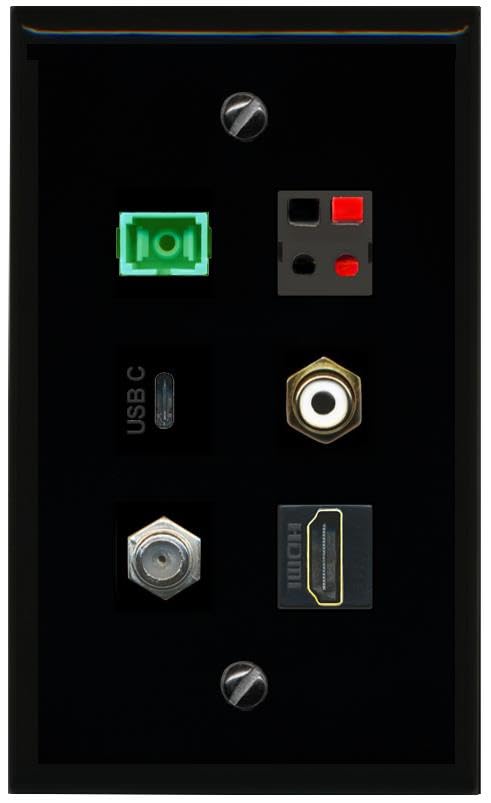 RiteAV COAX HDMI RCA WHITE SC APC Simplex Fiber SPEAKER USBC Flat/Solid Wall Plate [Black]