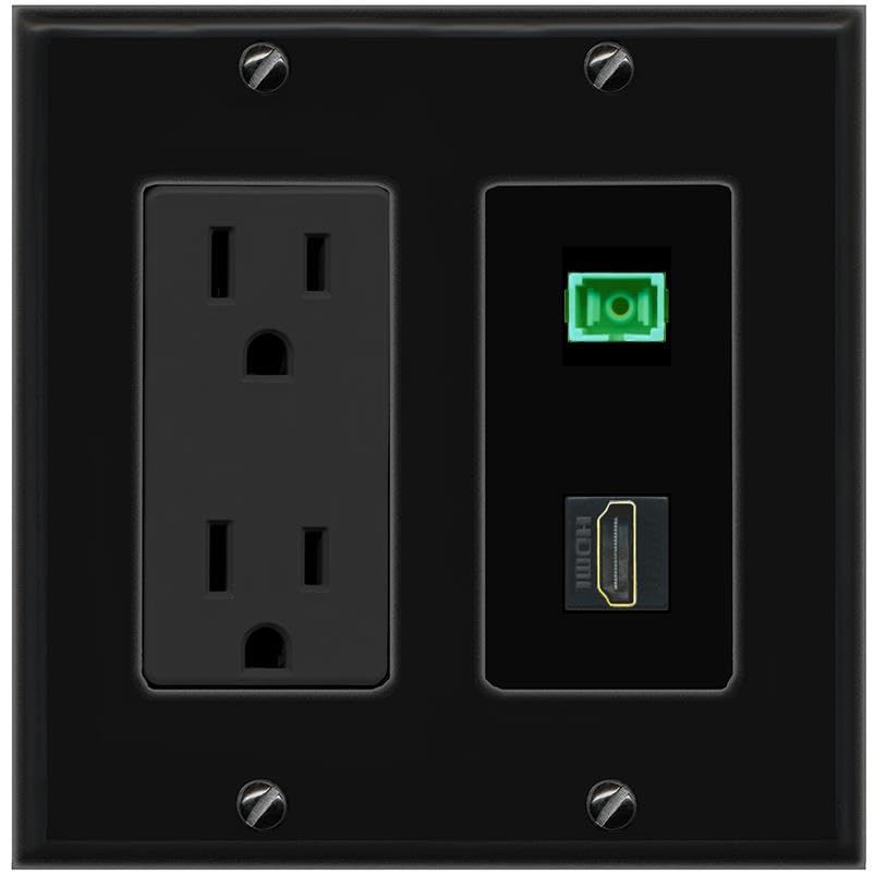 RiteAV 1 Port Fiber Optic Jack SC Simplex APC + HDMI Wall Plate-Outlet Black/Black
