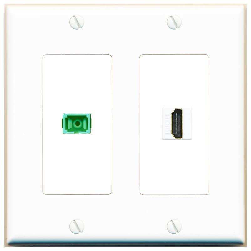 RiteAV 1 Port Fiber Optic Jack SC Simplex APC + HDMI Wall Plate-2 Gang White