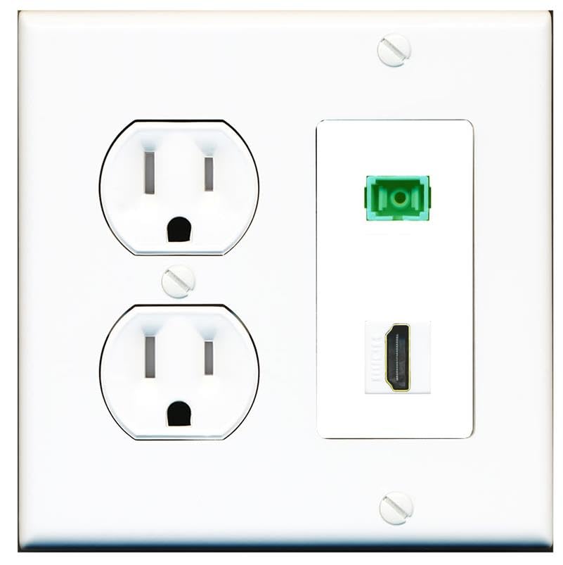 RiteAV 1 Port Fiber Optic Jack SC Simplex APC + HDMI Wall Plate-Tamper Proof White