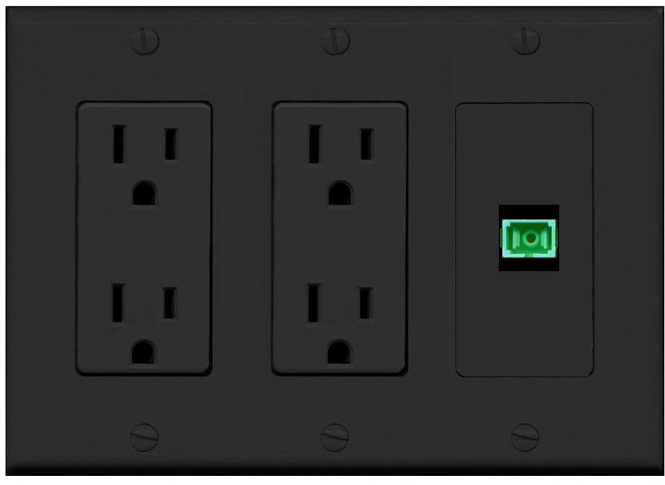 RiteAV 1 Port Fiber Optic Coupler Jack SC Simplex Singlemode APC Wall Plate-2 Outlet Black/Black