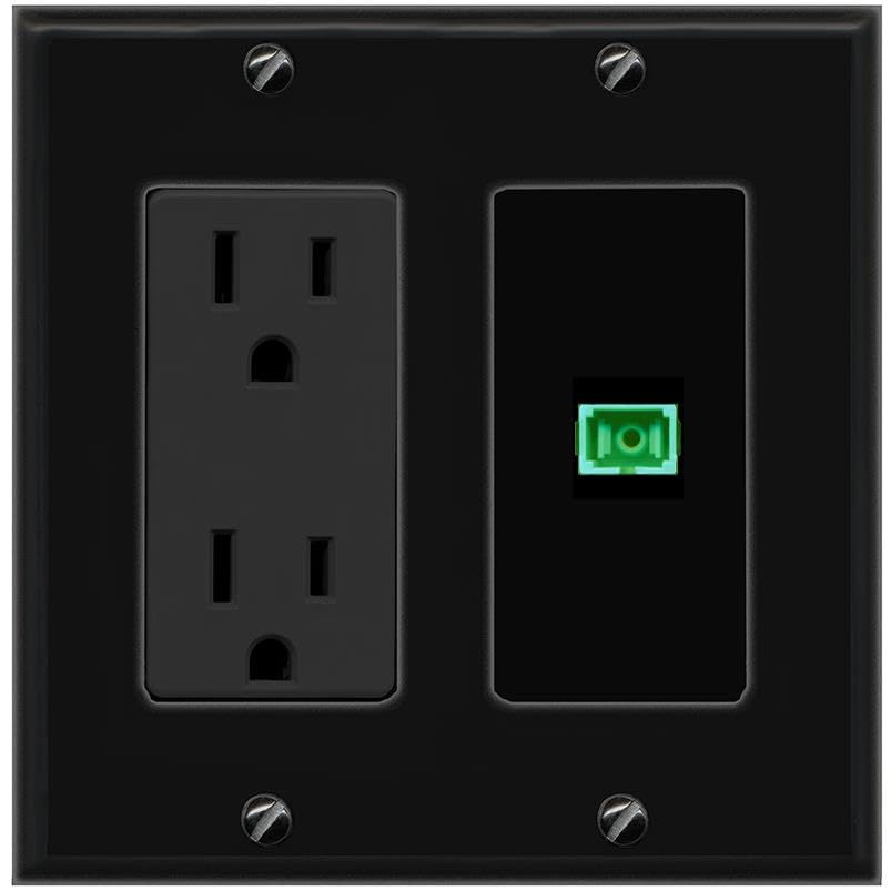 RiteAV 1 Port Fiber Optic Coupler Jack SC Simplex Singlemode APC Wall Plate-Outlet Black/Black