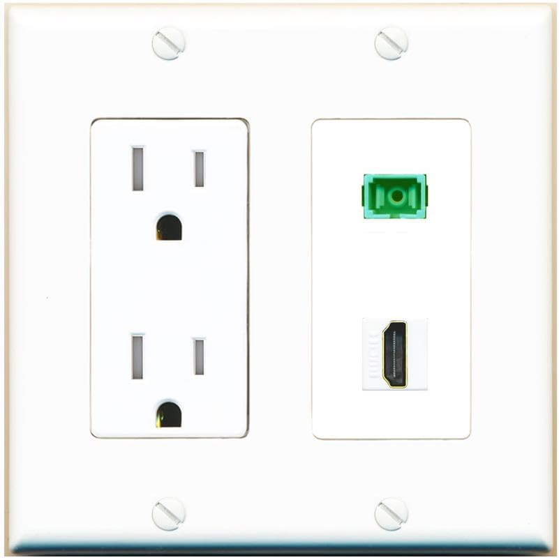 RiteAV 1 Port Fiber Optic Jack SC Simplex APC + HDMI Wall Plate-Tamper-Res White