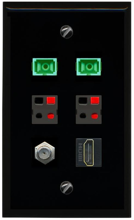 RiteAV COAX HDMI 2 SC APC Simplex Fiber 2 SPEAKER Flat/Solid Wall Plate [Black]