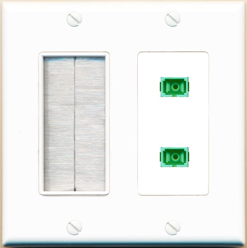 RiteAV 2 Port Fiber Optic Coupler Jack SC Simplex Singlemode APC Wall Plate-Brush White