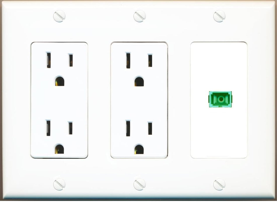 RiteAV 1 Port Fiber Optic Coupler Jack SC Simplex Singlemode APC Wall Plate-2 Outlet White