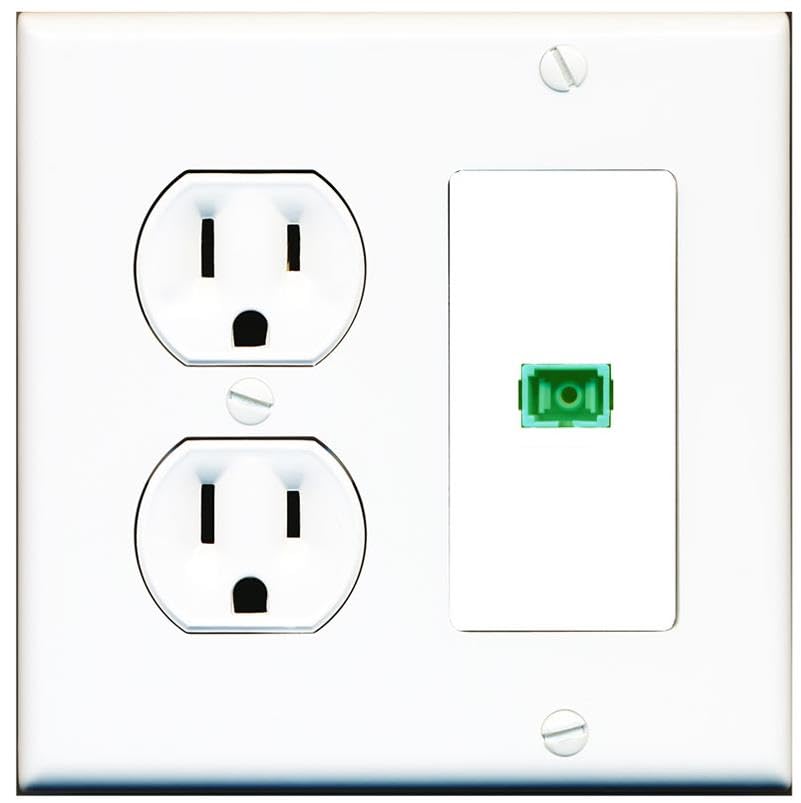RiteAV 1 Port Fiber Optic Coupler Jack SC Simplex Singlemode APC Wall Plate-Round Outlet White