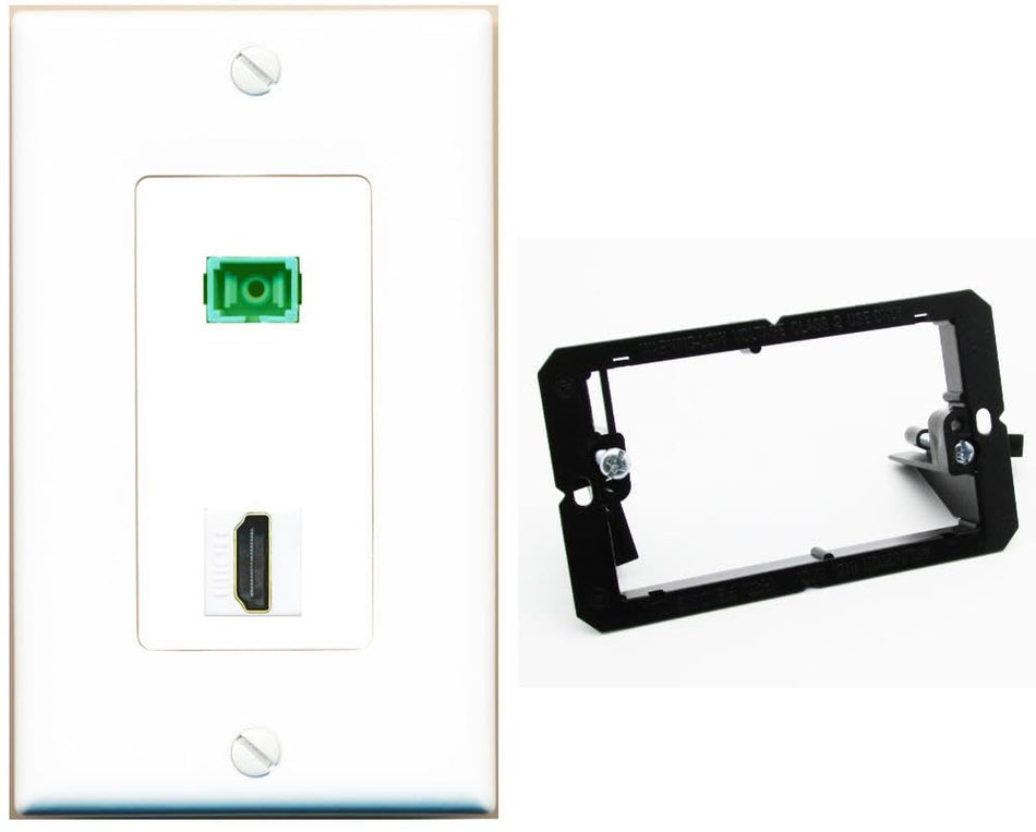 RiteAV 1 Port Fiber Optic Jack SC Simplex APC + HDMI Wall Plate-Bracket White