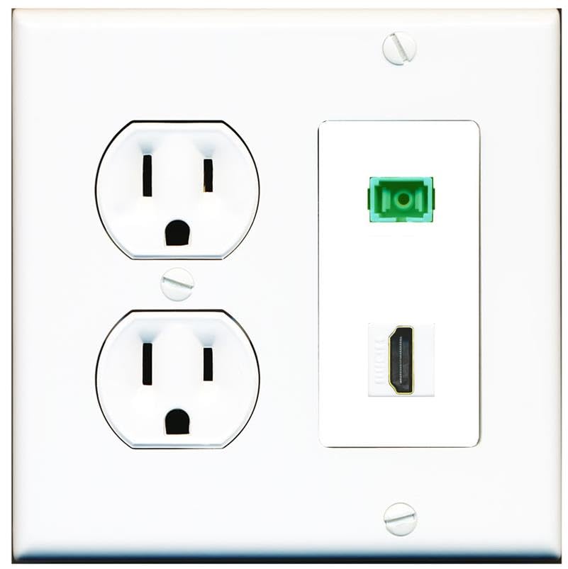 RiteAV 1 Port Fiber Optic Jack SC Simplex APC + HDMI Wall Plate-Round Outlet White