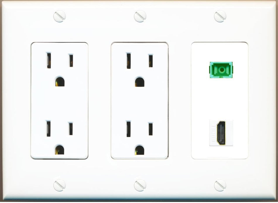 RiteAV 1 Port Fiber Optic Jack SC Simplex APC + HDMI Wall Plate-2 Outlet White