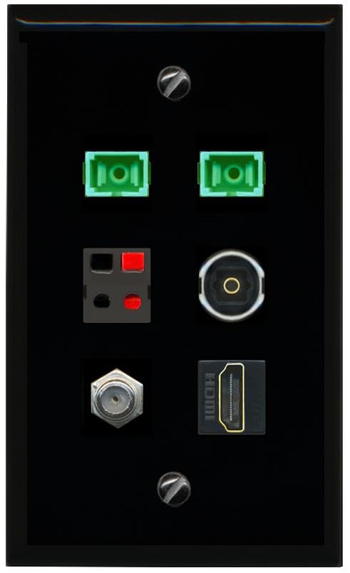 RiteAV COAX HDMI 2 SC APC Simplex Fiber SPEAKER TOSLINK Flat/Solid Wall Plate [Black]