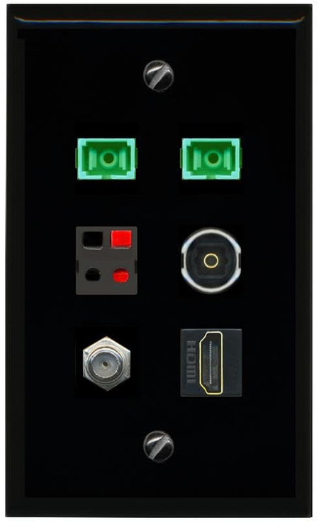 RiteAV COAX HDMI 2 SC APC Simplex Fiber SPEAKER TOSLINK Flat/Solid Wall Plate [Black]