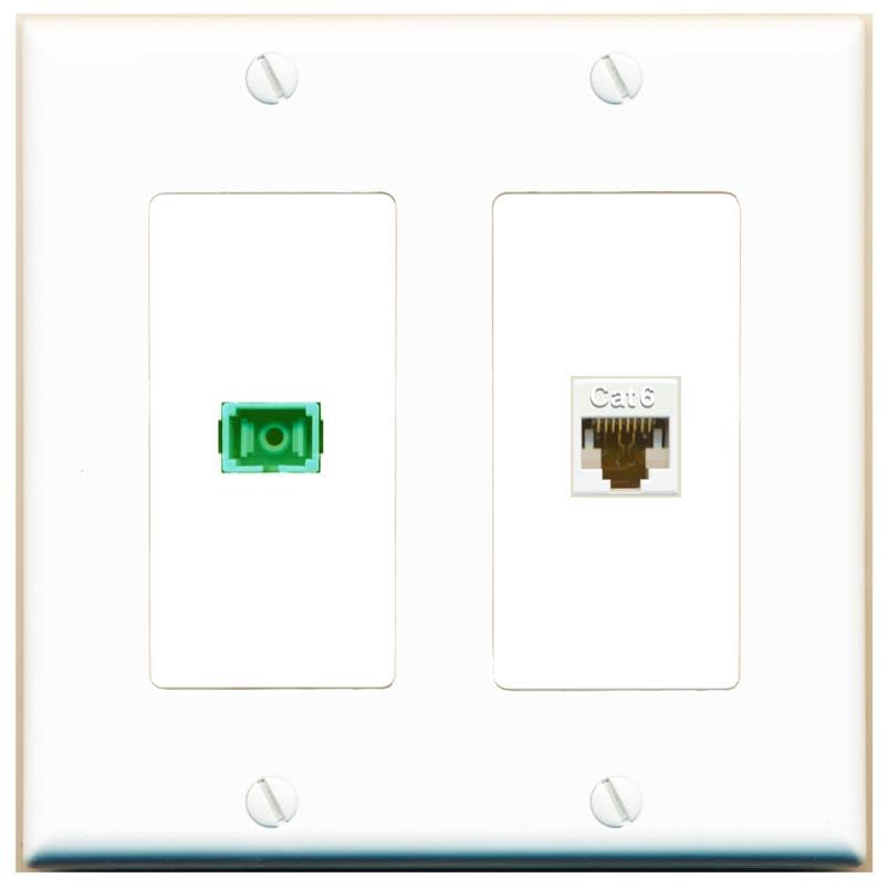 RiteAV 1 Port Fiber Optic Jack SC Simplex APC + Cat6 Wall Plate-2 Gang White