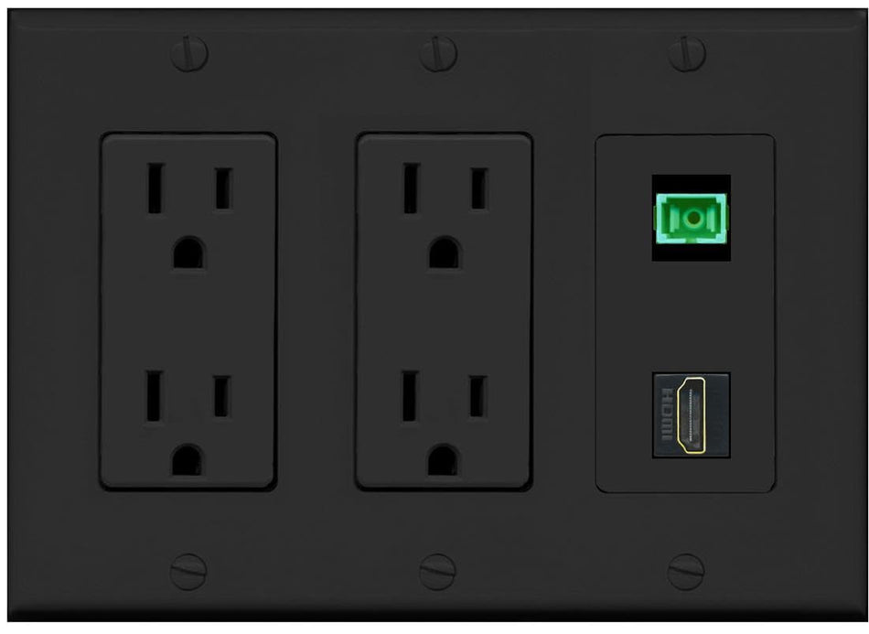 RiteAV 1 Port Fiber Optic Jack SC Simplex APC + HDMI Wall Plate-2 Outlet Black/Black