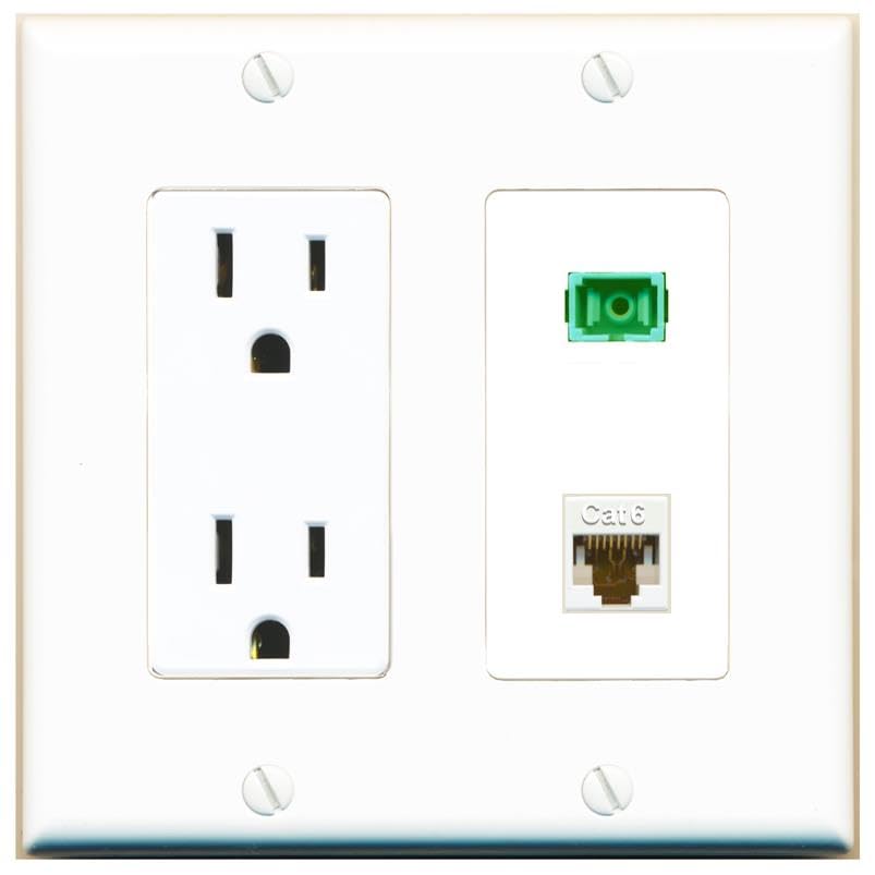 RiteAV 1 Port Fiber Optic Jack SC Simplex APC + Cat6 Wall Plate-Outlet White