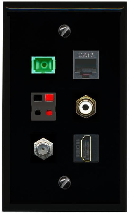 RiteAV COAX HDMI PHONE RCA WHITE SC APC Simplex Fiber SPEAKER Flat/Solid Wall Plate [Black]