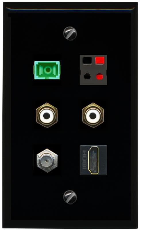 RiteAV COAX HDMI 2 RCA WHITE SC APC Simplex Fiber SPEAKER Flat/Solid Wall Plate [Black]