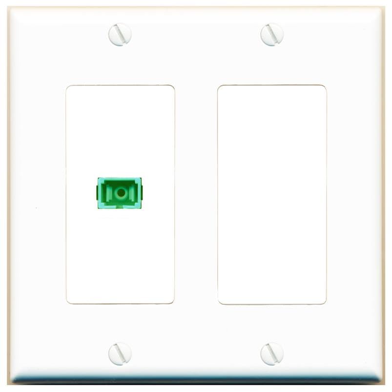 RiteAV 1 Port Fiber Optic Coupler Jack SC Simplex Singlemode APC Wall Plate-2 Gang White