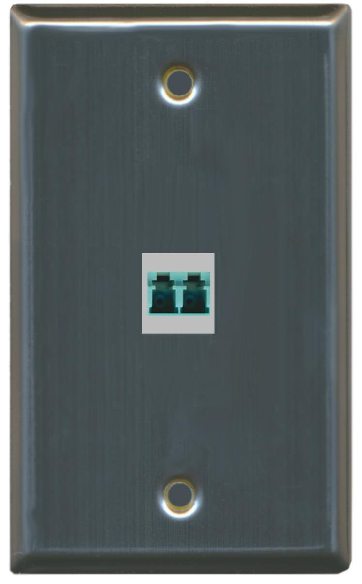 RiteAV - 1 Port LC Fiber 10GB Duplex Wall Plate - Stainless Steel/Gray - Bracket Included