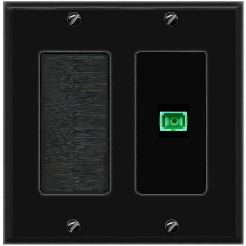 RiteAV 1 Port Fiber Optic Coupler Jack SC Simplex Singlemode APC Wall Plate-Brush Black/Black