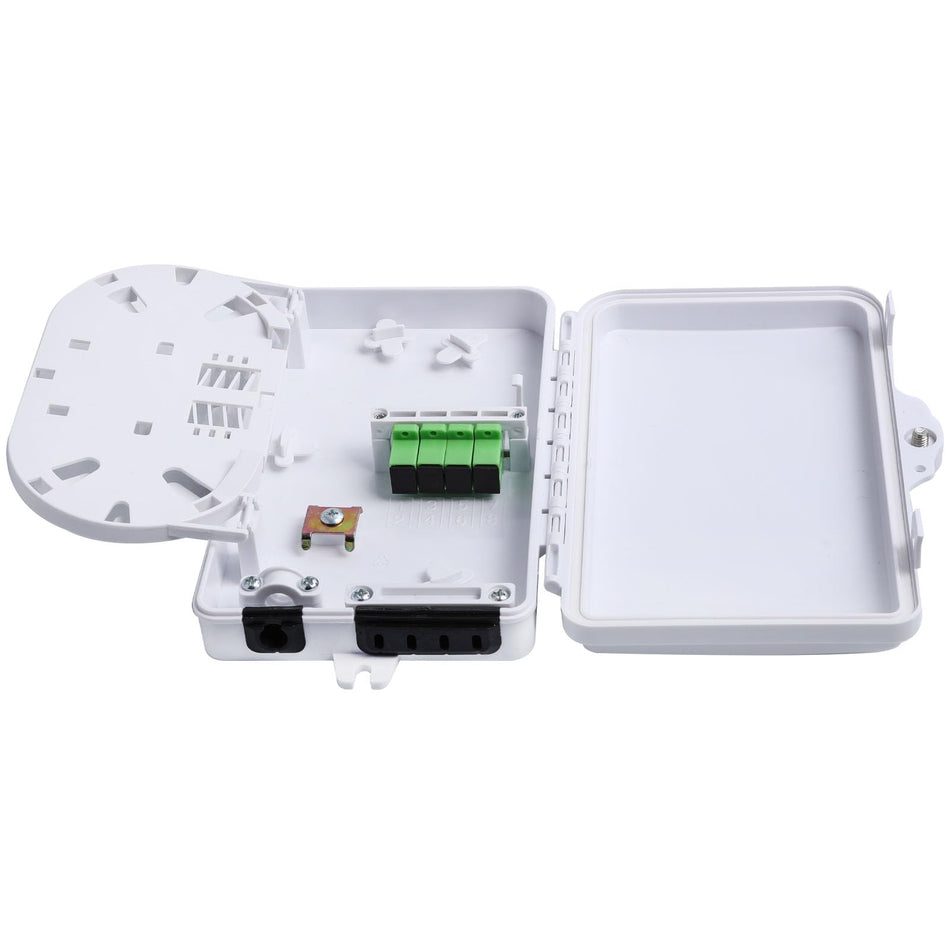 4-Port Fiber Optic Distribution Box - Waterproof ABS Plastic, SC/APC Fiber Coupler, White