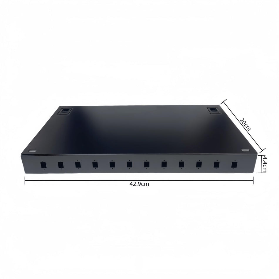 RiteAV - 12-Port LC Duplex OM3 Multimode Fiber Patch Panel, 24-Core Rack Mount Enclosure with Splice Trays & Couplers & Pigtails for 19" Cabinets