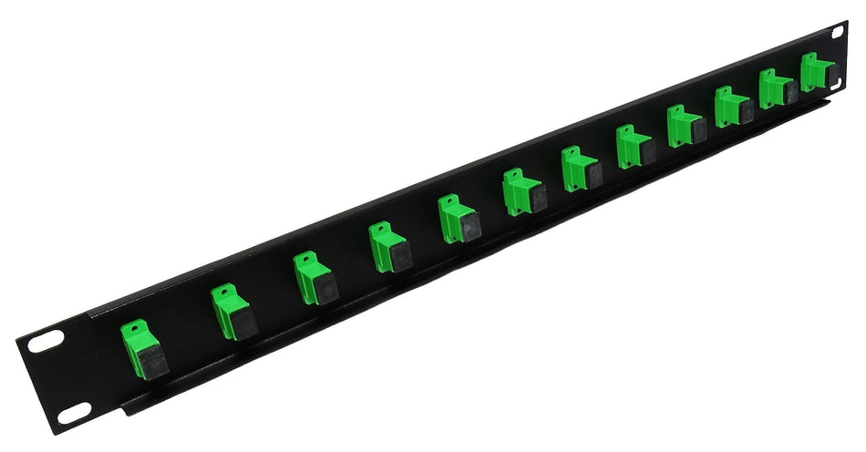 12 Port SC Fiber Patch Panel APC Singlemode (Green Couplers) (Loaded 1u) 19"