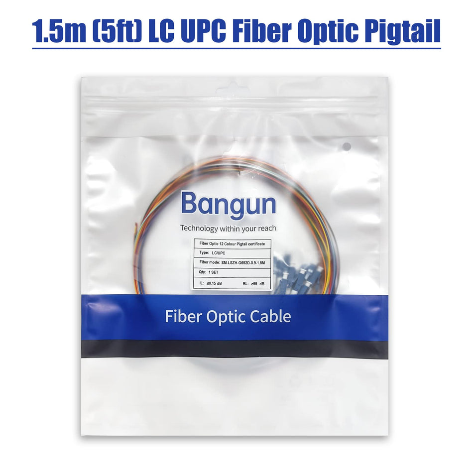 RiteAV 12 Strand Singlemode 9/125 LC-UPC Fiber Pigtail, Fiber Optic Pigtail, 1.5 Meters LC Cable