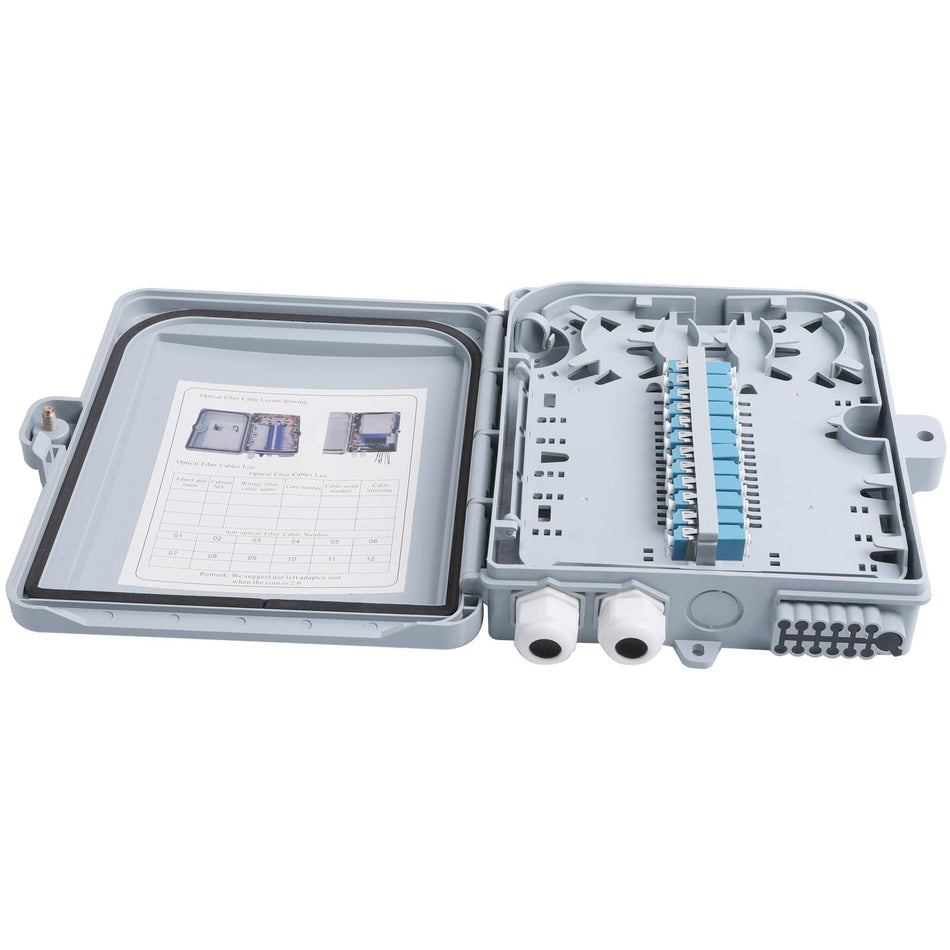 RiteAV - 12 Core Fiber Distribution Box, ABS Plastic FTTH Fiber Distribution Box-12 Port Fiber Optic Terminal Junction Splitter Box for Ourdoor/Indoor with LC Fiber Optical Adapter