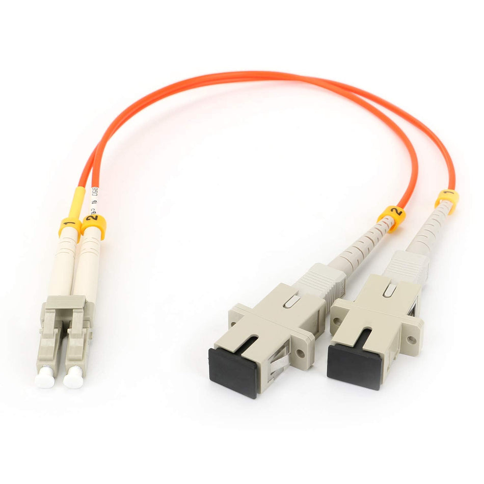 1ft Fiber Optic Adapter Cable LC (Male) to SC (Female) Multimode 50/125 Duplex